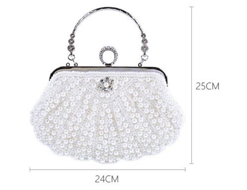 Handle Bag Women Sparkling Faux Pearl Bead Top Wedding Prom Party Evening Clutch - Picture 8 of 24
