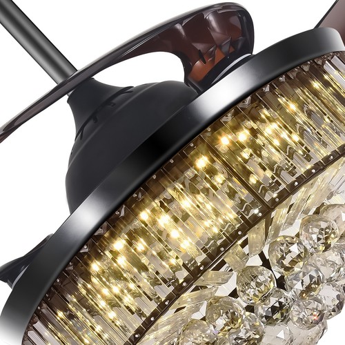 42”Black Ceiling Fan Crystal Chandelier Lighting Remote 3 Color LED Ceiling Lamp - Picture 7 of 15