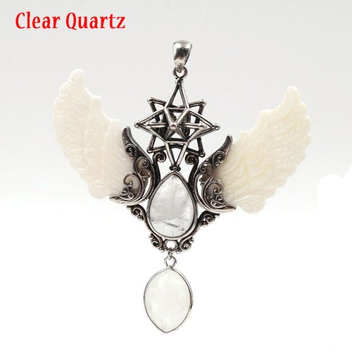 Angel Wings Pendulum Natural Stone Dowsing Crystal Drop Pendant Hexagram Healing - Picture 13 of 17