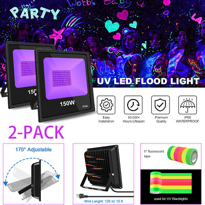 150W UV Led Black Lights for Glow in The Dark Stage Dance Party Halloween 2-Pack