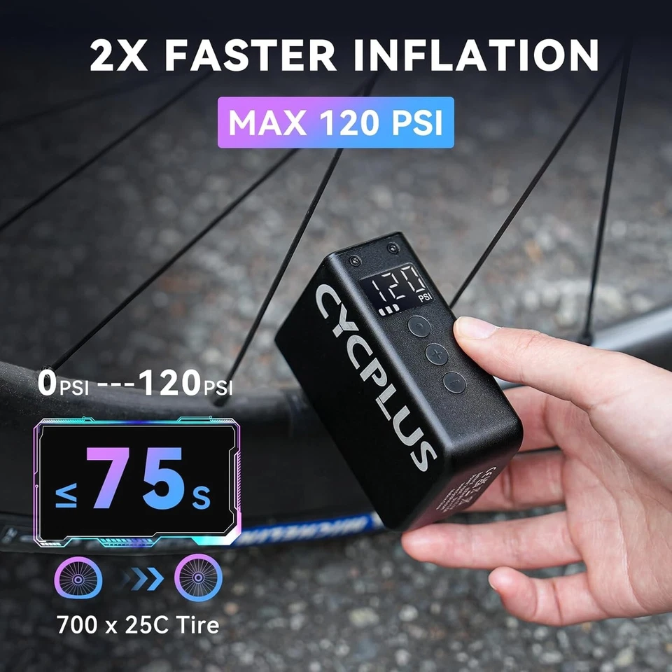 CYCPLUS AS2PROMAX 120PSI Electric Tiny Bike Pump with Gauge,2025 Updated Version - Image 4 of 4