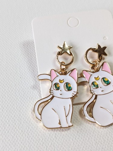 Sailor Moon Artemis Cat Earrings Anime Inspired Enamel Brass Alloy - Picture 6 of 7