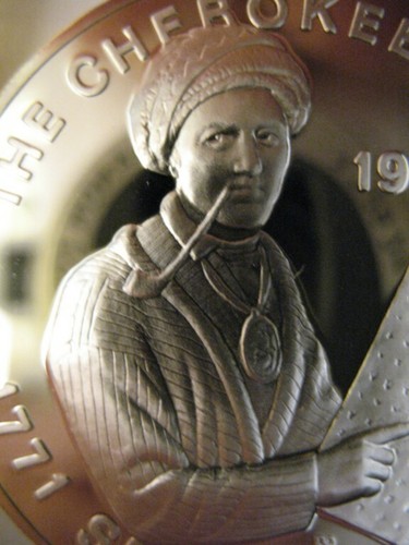 7/8 OZ. MONEDA DE ARTE DE LAS NACIONES TRIBALES INDIAS NATIVAS AMERICANAS CHEROKEE PLATA.999+ORO - Imagen 1 de 8