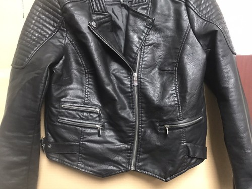 CI SONO Womens Black Biker Jacket Faux Leather Size L Armpit To Armpit 19” - Picture 5 of 9