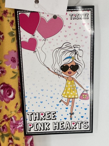 Three Pink Hearts Yellow Pink Floral Long Balloon Sleeve Dress Girls Size M - Picture 5 of 6