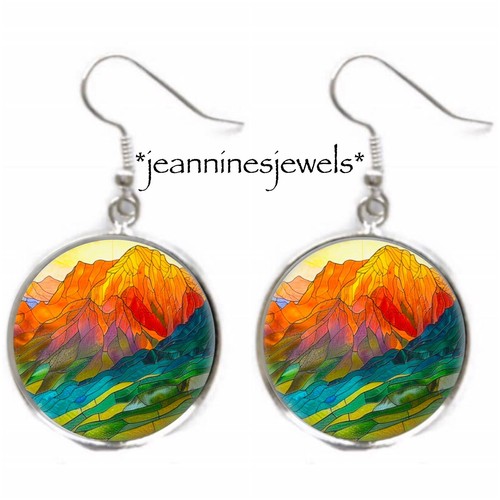 Grand Canyon Earrings FAUX Stained Glass Art Print Silver Charm Dangle Earrings - Picture 13 of 13