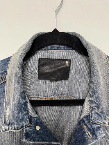 $1250 R13 Distressed Zipper Trucker Blue Jacket Large image 15