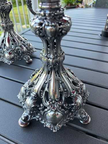 Set/2 Reed & Barton #800 Antique Baroque Rococo Silverplate 3 Candle Candelabra - Picture 7 of 24
