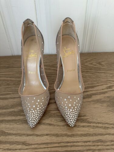 Christian Louboutin Metalipp Meridian Blue Swarovski Crystals Strass Pumps  38.5