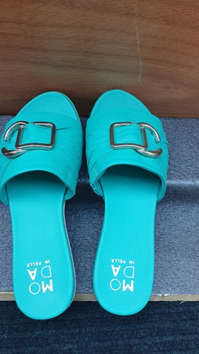 Moda in Pelle Leather Organtia Slide Sandals new size 6 turquoise - Picture 3 of 4