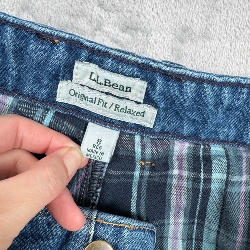 LL Bean Original Fit Jeans Women’s 8 Reg Blue Relaxed Plaid Lined Denim Pants - Picture 6 of 16