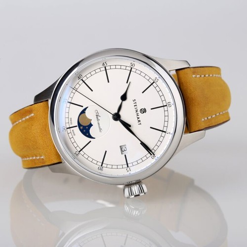 Steinhart Marine Moon Phase Silver Swiss 42mm Luxury Dress Watch 105-1220 - Picture 12 of 22