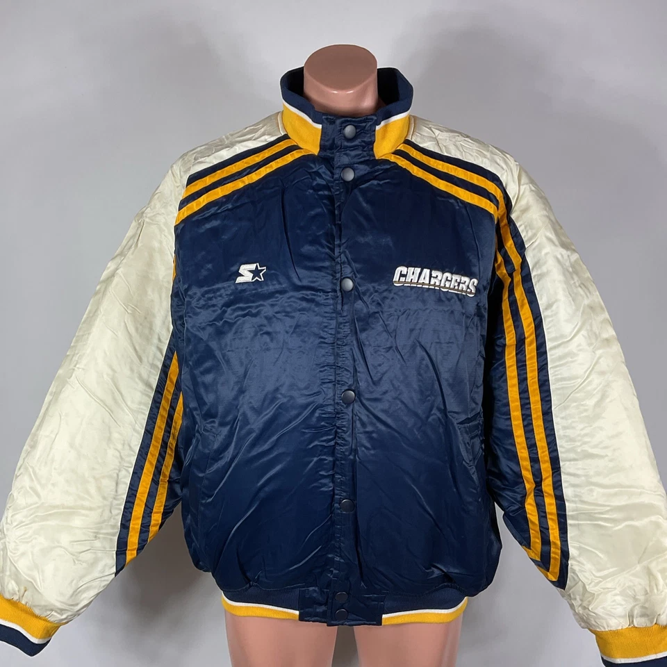 复古 STARTER PROLINE SD 或 LA Chargers NFL 缎面夹克 L Snap Puffer 足球 — 第 3/4 张图片