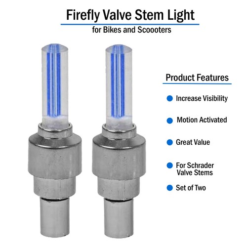 Blue LED Firefly Valve Stem Light for Kids Mini Dirt E-Bikes and Scooter, 2-Pack - Picture 2 of 5