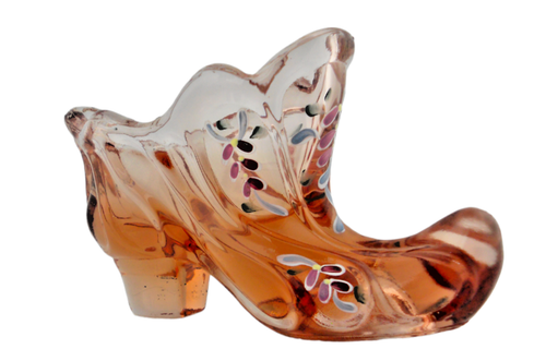 Fenton "Pink" Art Glass Shoe/Boot W/Flowers VTG Collectors Hand Painted & Signed - Picture 9 of 12