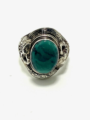 Bague En Argent 925 Avec Turquoise Tibétaine - Taille US 10 (62), Neuve Sans Emballage