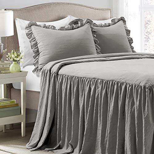 Ruffle Skirt Set - 3 Piece Luxurious Farmhouse King Dark Gray Bedspread - Picture 1 of 6
