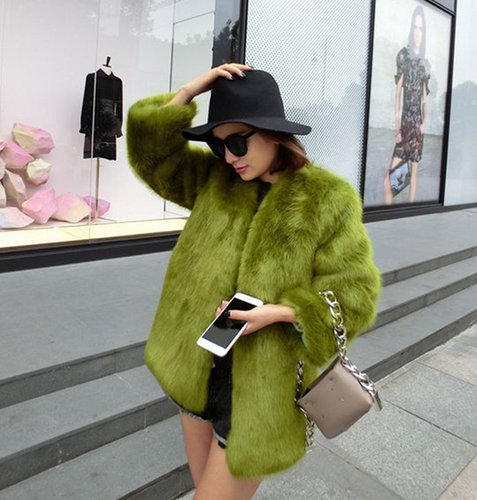 Women's Fashion Faux Mink FurV Neck Slim Short Coat Jacket Korean Overcoat - Bild 7 von 9
