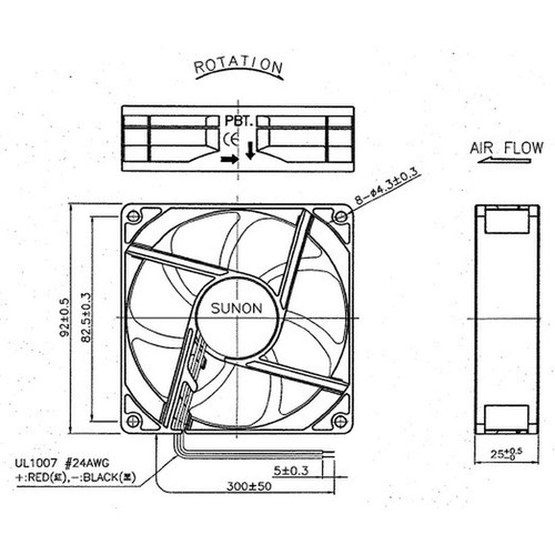 Lüfter 12V DC 2W 92x92x25mm 87,4m³/h 3000U/Min 87,4m³/h Sunon EE92251B1-A99 - Bild 2 von 4