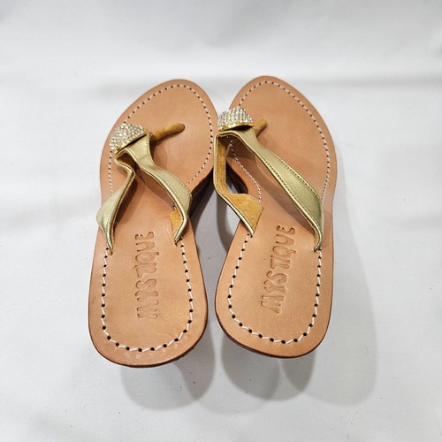 Mystique Womens Jewel Skull Carved Leather Wedge Sandals Size 8 Gold Embellished - Picture 8 of 13