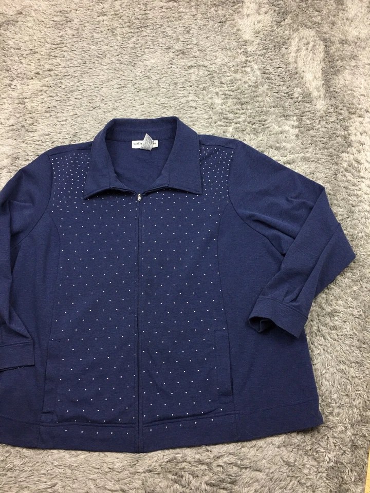 Cathy Daniels Jacket Woman Size 2X Blue Cotton Blend Full Zip - Image 2 of 4