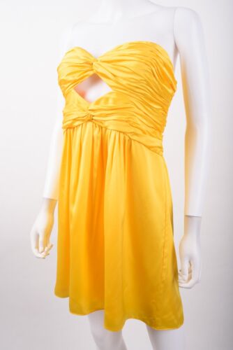 Cinq A Sept Womens Beck Silk Strapless Mini Dress Cut Out Sz 12 Yellow NWD - Picture 4 of 6