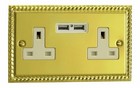 Varilight XG5U2W Way Georgian Polished Brass 2 Gang Unswitched Socket 2.1A USB