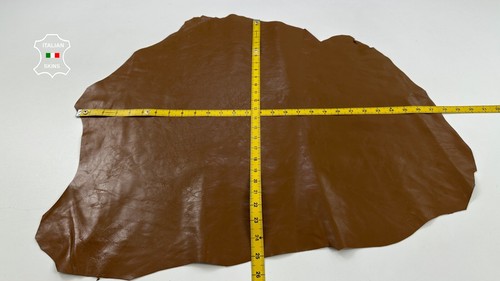 CARAMEL BROWN SHINY CRINKLED Italian Goatskin leather skin hide 4sqf 0.8mm C3402 - Picture 4 of 7
