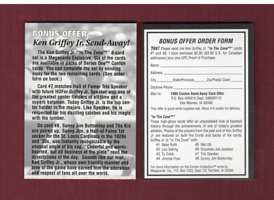 1995 Megacards Ken Griffey Jr | Conlon Collection Bonus Offer Order Form~Type 3