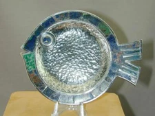 Los Castillo Taxco Plateado Fish Dish Inlaid Lapis Turquoise Gorgeous