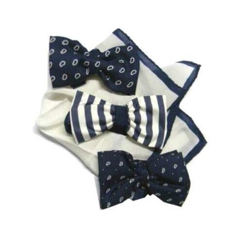 Komplett Herren Blau Und Weiß Fliege Seide Papillon Und Clutchbag Tasche - Bild 1 von 3