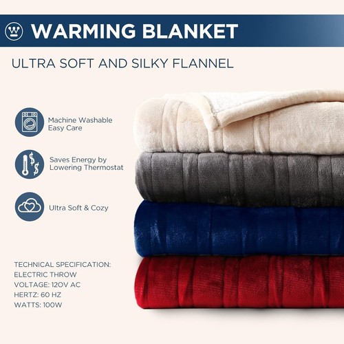 Westinghouse Electric Heated Throw Blanket Throw 6 Heating Levels Flannel Sherpa - Picture 9 of 15