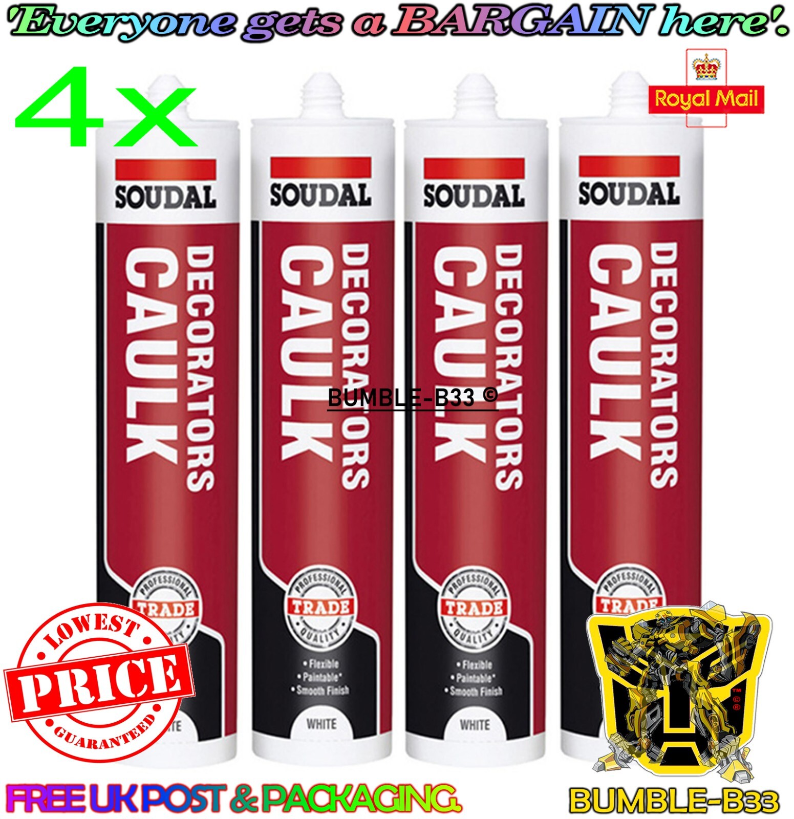 Decorators Caulk x4 Soudal Chalk Sealant PACK OF 4 Paintable Flexible Fast Dry - Image 10