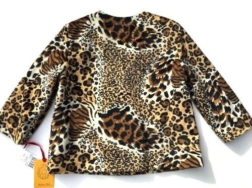RUBY RD Leopard Lined Blazer Jacket Size 10P Black Hound Fx Fur Animal Print New - Picture 3 of 6