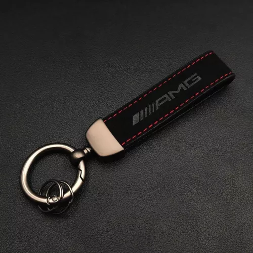 Mercedes-Benz Keyring Leather Anthracite L AMG Logo Keychain Ring - Picture 8 of 11