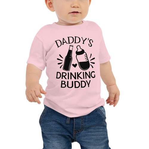 Daddy's Drinking Buddy Baby Boy Tee Clothing, Funny Dad And Son Outfit T-Shirt - Picture 3 of 4