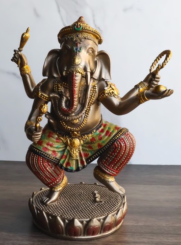 Hindu Supreme God Dancing Nritya Ganesha On Lotus Statue 8"H Patron Of The Arts - Picture 9 of 9