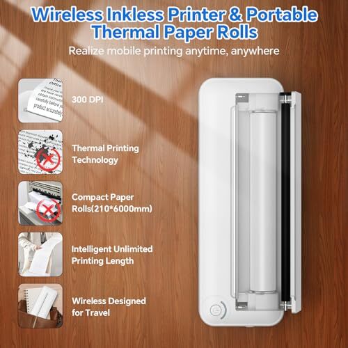 Impresoras portátiles inalámbricas para viajar, impresora Bluetooth sin tinta para iOS - Imagen 4 de 9