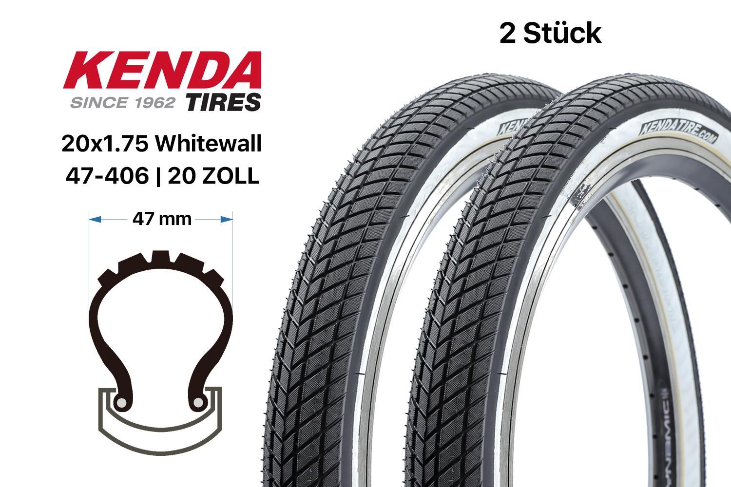 2 Stück 20 Zoll Fahrrad Falt Reifen SET KENDA Konversion 20x1.75 BMX 47-406