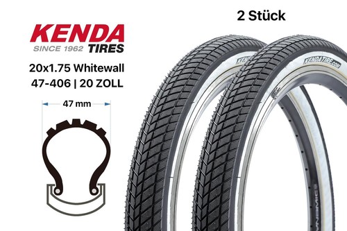 2 Stück 20 Zoll Fahrrad Falt Reifen SET KENDA Konversion 20x1.75 BMX 47-406 - Bild 1 von 4