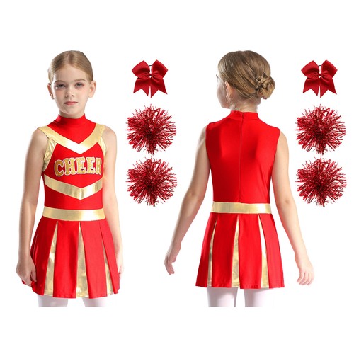 Kids Girls Costume Teen Cheerleading Uniform Soft Outfits Letter Print Dress - Picture 51 of 93