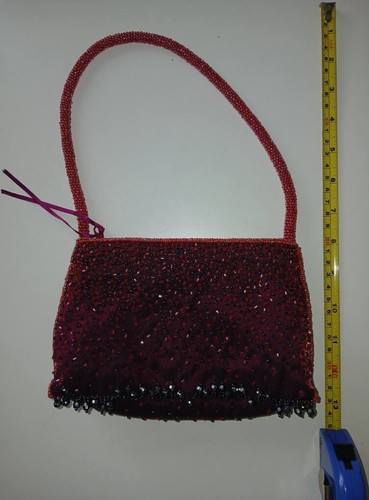 beautiful 'T2' handbag beaded detail . Red Good retro condition