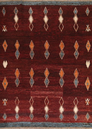 Burgundy Wool Moroccan Living Room Rug 8x10 Hand-knotted Oriental Carpet