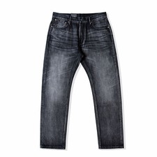Red Tornado Men's Selvedge Denim Pants Black Straight Slim Fit Jeans Stonewashed
