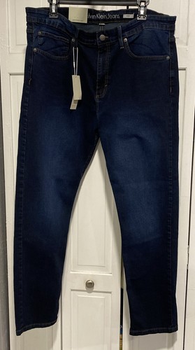 Pantalones de mezclilla para hombre Calvin Klein ajustados azul oscuro talla 38X30 - Imagen 1 de 4