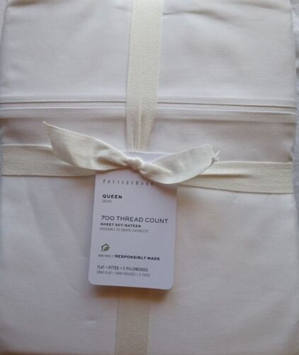 Pottery Barn 700 Thread Count Sateen QUEEN Sheet Set 100% Cotton, White NWT