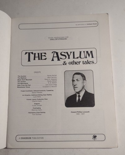 The Asylum and Other Tales 1983 Call Of Cthulhu Lovecraft Chaosium 2012 - Photo 5/10