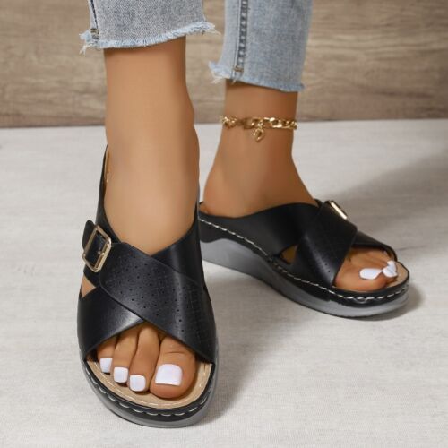 Womens Comfy Sandals Shoes Orthopedic Slippers Slip On Beach Flats Slippers - Picture 8 of 12