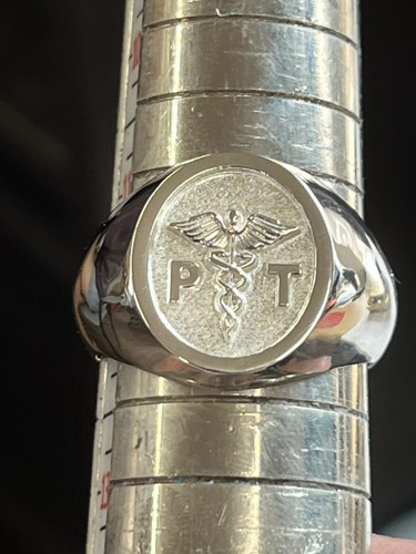 Solid Caduceus Medical MD-RN-PT Symbol Men's Heavy Ring Sterling Silver 925 - Picture 13 of 16