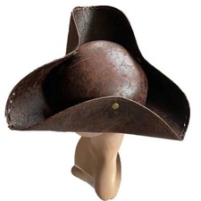 Adult Brown Pirate Tricorne Hat Tri-Corner Faux Leather Captain Cowboy Costume t